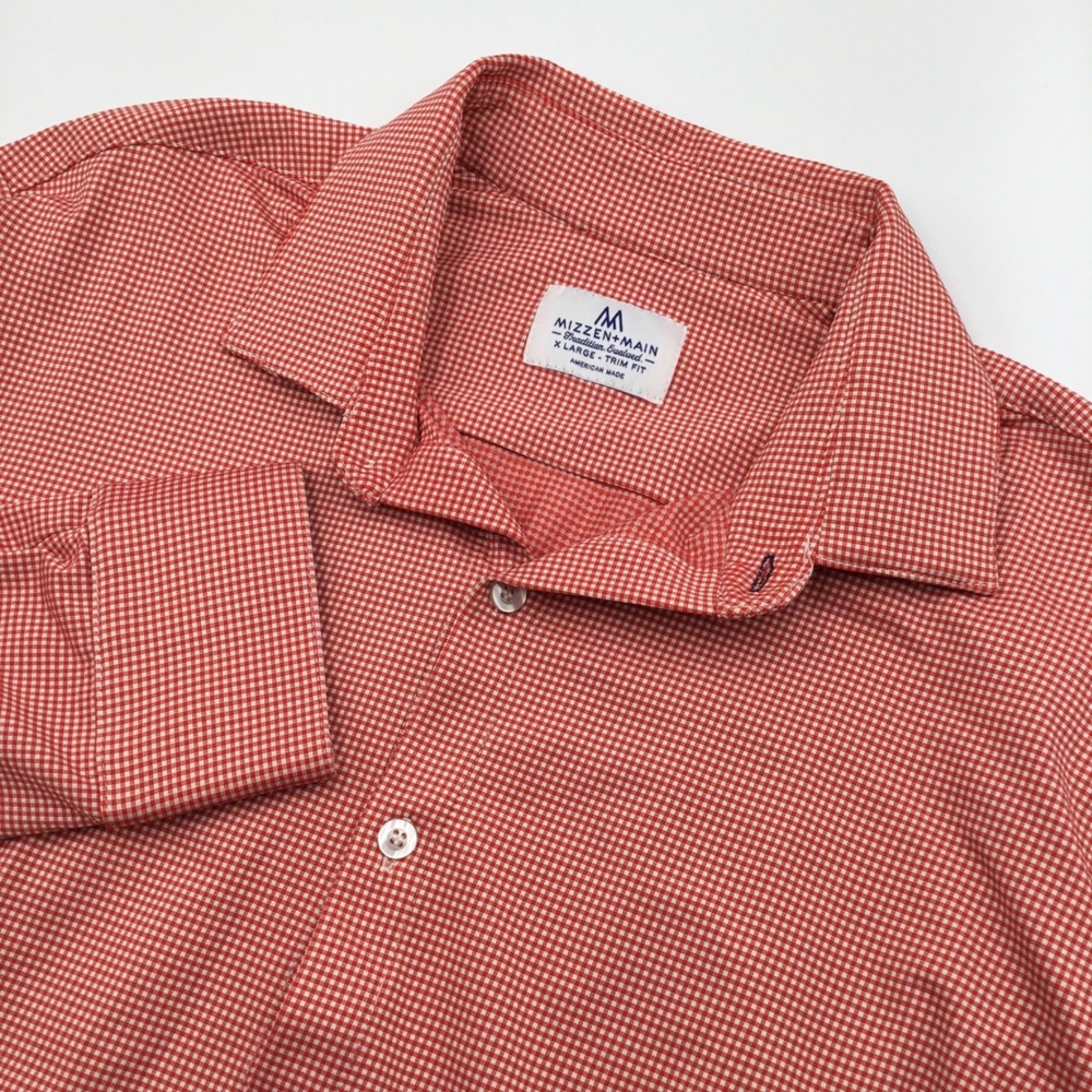 Mizzen+Main Men's X Large Trim Fit Red Gingham Dress Shirt American Made